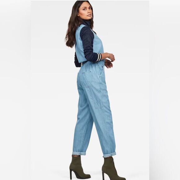 G STAR RAW Utility loose dungaree jumpsuit size M sleeveless light blue - Picture 3 of 16
